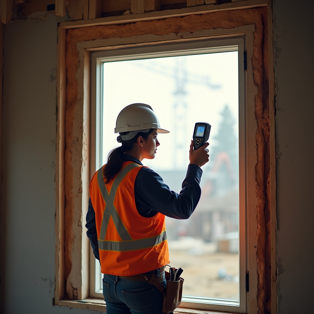 Close examination of building exterior walls and weatherproofing details