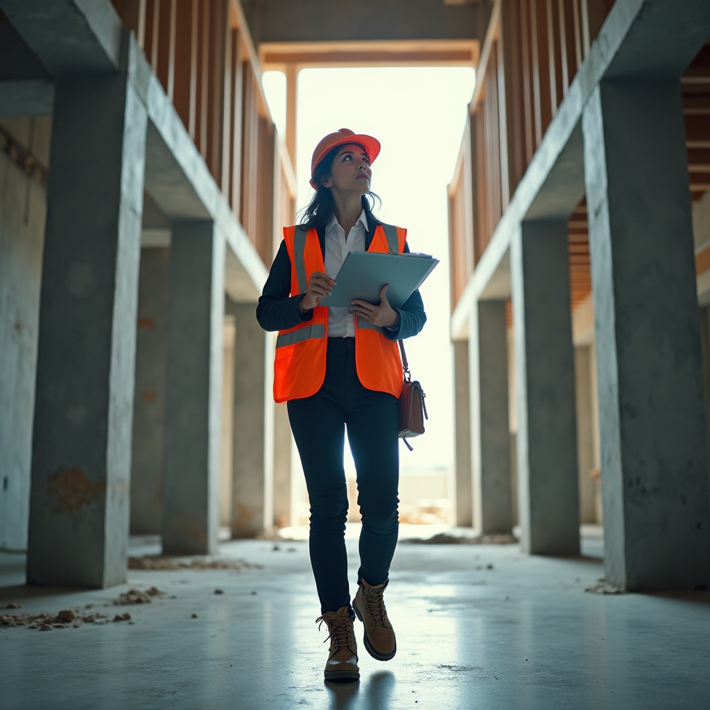 Inspector profesional realizando evaluación sistemática del sitio